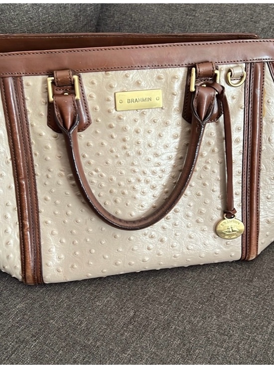Brahmin Handbags - BRAHMIN Ostrich Arden in Champagne and Brown/RARE